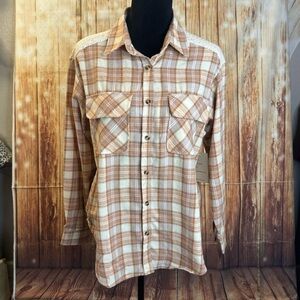 Eden & Olivia Women's Long Sleeve Brown Pink Plaid Flannel Shirt Size Medium